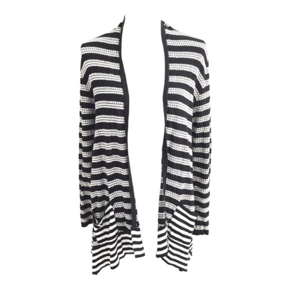 Jones New York Sport Cardigan Sweater Knit Striped Open Front Black White‎  M